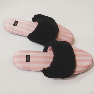 Victoria's Secret Striped Pink Slip On Slippers